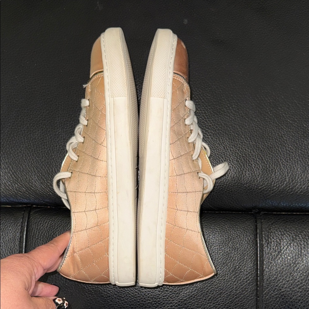 Charlotte Olympia Quilted Peach Satin Lace-Up Sneakers - Picture 7 of 8